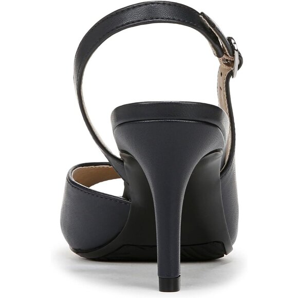 LifeStride Womens Lux Navy Faux Leather Slingback Peep Toe Pumps Heeled Sandal - Picture 3 of 9